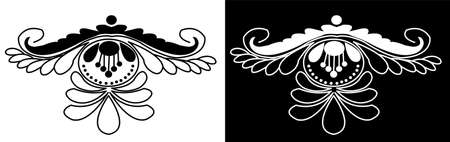 Indian Traditional and Cultural Rangoli or Alpona design concept of floral folk art isolated on black and white backgroundのイラスト素材