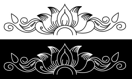 Border design concept of Indian Rangoli or Alpona design concept isolated on black and white backgroundのイラスト素材