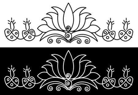 Border design concept of Indian Rangoli or Alpona design concept isolated on black and white backgroundのイラスト素材