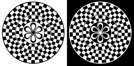 Indian Traditional and Cultural Mandala design concept of Floral Rangoli or alpona line art isolated on black and white backgroundのイラスト素材