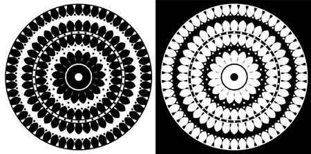 Indian Traditional and Cultural Mandala design concept of Floral Rangoli or alpona line art isolated on black and white backgroundのイラスト素材