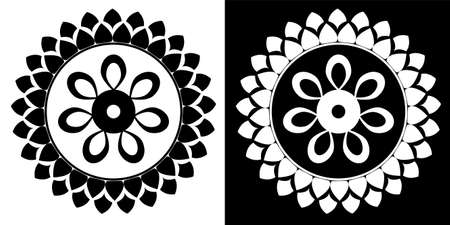 Indian Traditional and Cultural Mandala design concept of Floral Rangoli or alpona line art isolated on black and white backgroundのイラスト素材