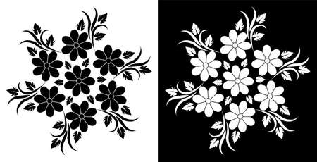 Indian Traditional and Cultural Mandala design concept of Floral Rangoli or alpona line art isolated on black and white backgroundのイラスト素材