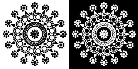 Indian Traditional and Cultural Mandala design concept of Floral Rangoli or alpona line art isolated on black and white backgroundのイラスト素材