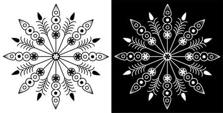 Indian Traditional and Cultural Mandala design concept of Floral Rangoli or alpona line art isolated on black and white backgroundのイラスト素材