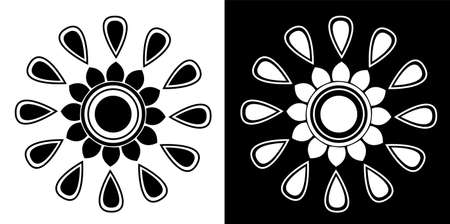 Indian Traditional and Cultural Mandala design concept of Floral Rangoli or alpona line art isolated on black and white backgroundのイラスト素材