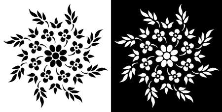 Indian Traditional and Cultural Mandala design concept of Floral Rangoli or alpona line art isolated on black and white backgroundのイラスト素材