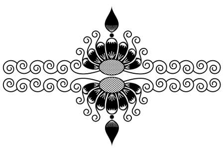 Border design concept of Indian Rangoli or Alpona design concept isolated on black and white backgroundのイラスト素材