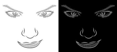 digital abstract painting about seductive look of a woman isolated on black and white background - vector illustration artのイラスト素材