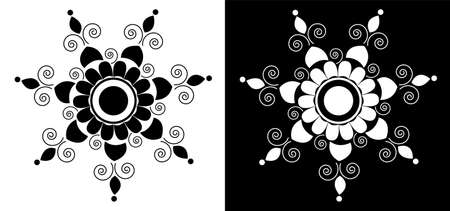 Indian Traditional and Cultural Mandala design concept of Floral Rangoli or alpona line art isolated on black and white backgroundのイラスト素材