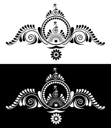 Border design concept of Indian Rangoli or Alpona design concept isolated on black and white backgroundのイラスト素材