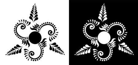 Indian Traditional and Cultural Mandala design concept of Floral Rangoli or alpona line art isolated on black and white backgroundのイラスト素材