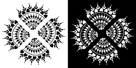 Ornamental Flower design pattern of Mandala isolated on Black and white backgroundのイラスト素材