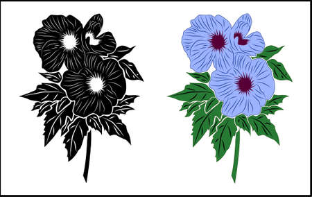 Beautiful blue colored flowers with leaves isolated on white background - vector illustrationのイラスト素材