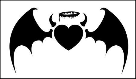 Angle Heart has horns and Devil Wings - Black and white vector illustrationのイラスト素材