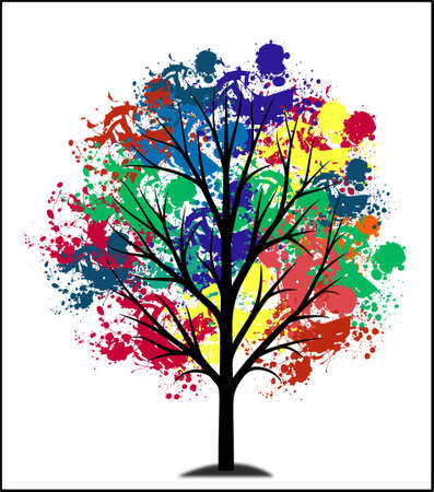 Digital vector paint splash on dry tree - illustrationのイラスト素材