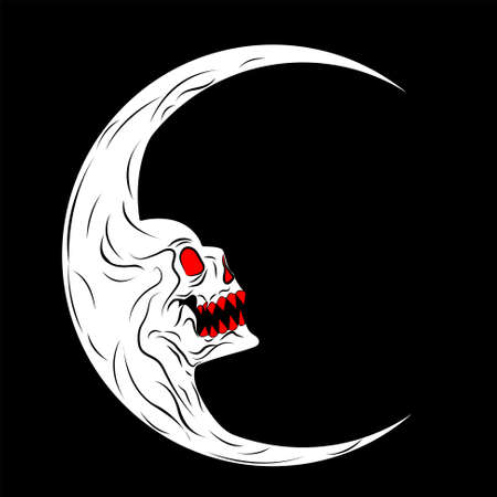 Evil moon with skull isolated on black background - vector illustrationのイラスト素材