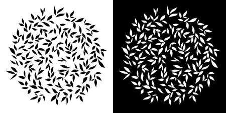 Round Shape Floral Vector Illustration for Card, Invitation, Printing, Decoration, Flyer. Green Sketched Wreath Isolated on a White Background.のイラスト素材