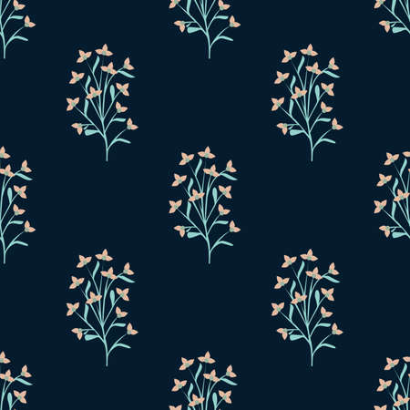 Beautiful orange flowers with stem isolated on dark blue background is in Seamless pattern - vector illustrationのイラスト素材