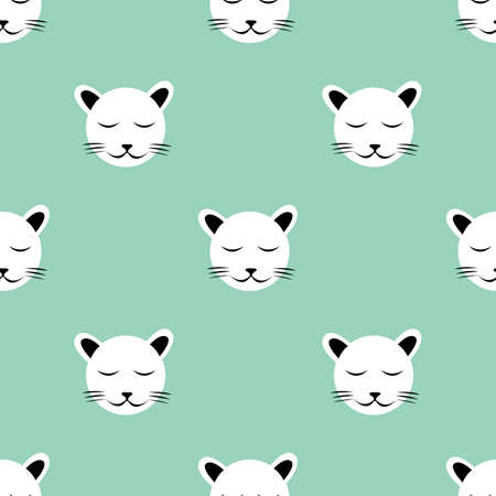 White cat isolated on green background is in Seamless pattern - vector illustrationのイラスト素材