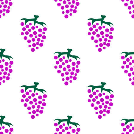 Purple grapes with green vines isolated on white background is in Seamless pattern - vector illustrationのイラスト素材