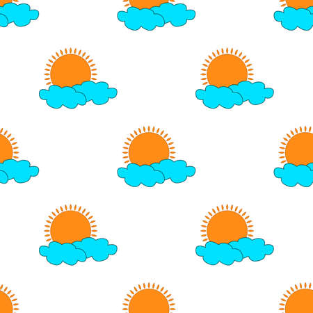 Kids drawing for clouds and sun with flames isolated on white background is in Seamless pattern - vector illustrationのイラスト素材