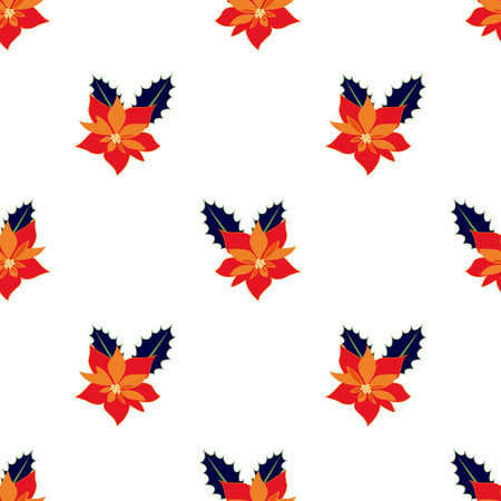 Beautiful orange flower with leaves isolated on white background is in Seamless pattern - vector illustrationのイラスト素材