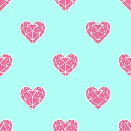 Beautiful Heart shaped pink geometrical objects isolated on light background is in Seamless pattern...