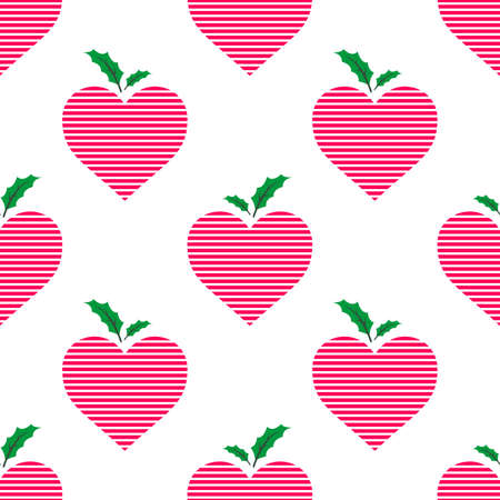 Pink heart shaped apple with green leaves isolated on white background is in Seamless pattern - vector illustrationのイラスト素材