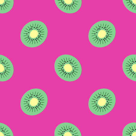 Green Kiwi fruit isolated on pink background is in Seamless pattern - vector illustrationのイラスト素材