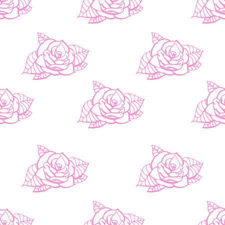 Light pink Rose flowers isolated on white background is in Seamless pattern - vector illustrationのイラスト素材