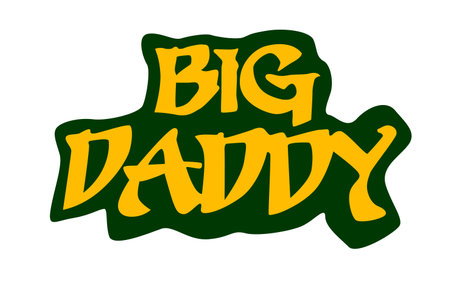 Sticker design concept of Yellow colored Big Daddy Text isolated on dark green background - vector illustrationのイラスト素材