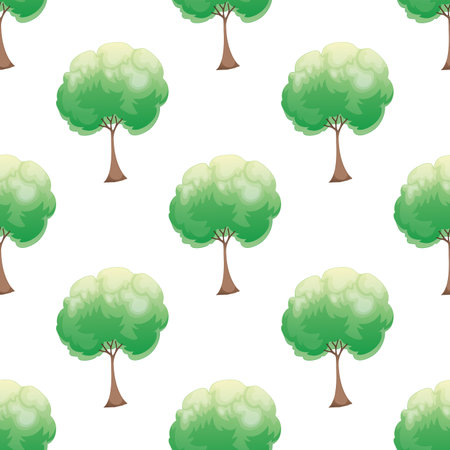 Beautiful green trees isolated on white background is in Seamless pattern - vector illustrationのイラスト素材