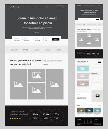 New website UI wireframe design with gray color isolated on light background for your design - vector illustrationのイラスト素材