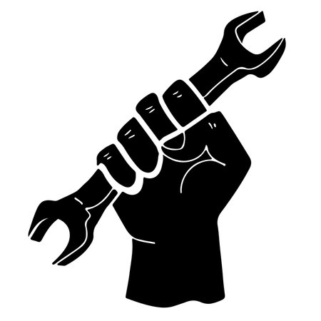 Worker hand with spanner icon of digital art isolated on white background - vector illustrationのイラスト素材