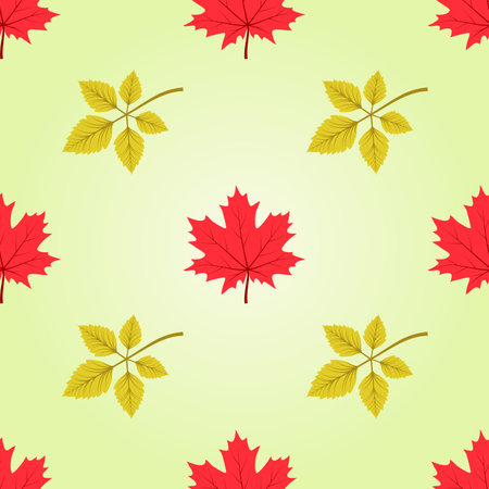 Beautiful leaves isolated on yellow background is in Seamless pattern - vector illustrationのイラスト素材