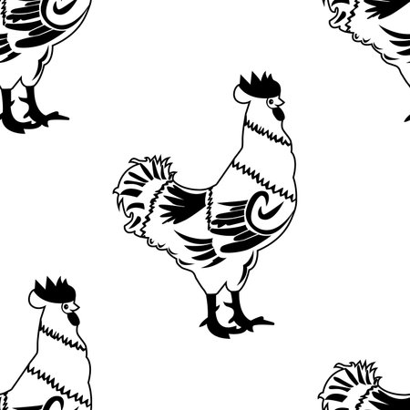 Traditional folk style cock isolated on white background is in Seamless pattern - vector illustrationのイラスト素材