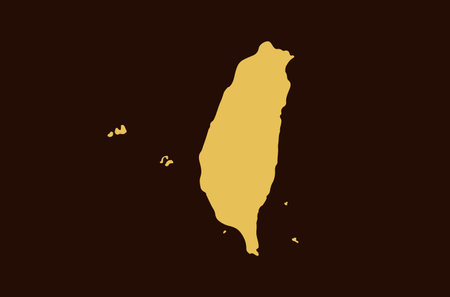 Gold colored map design isolated on brown background of Country Taiwan - vector illustrationのイラスト素材