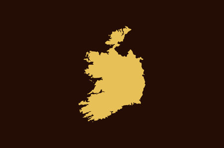 Gold colored map design isolated on brown background of Country Ireland - vector illustrationのイラスト素材