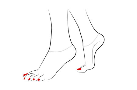 Woman feet with red nails and thin anklets isolated on white background - vector illustrationのイラスト素材