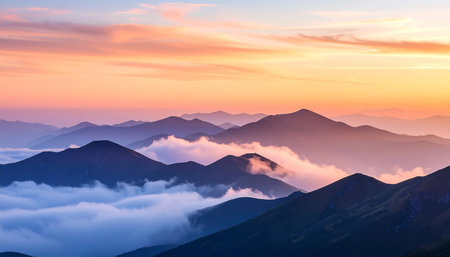 Sunrise in the mountains. Sunrise in the Carpathian Mountains.の素材