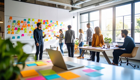 Group of diverse business people working together in creative office, copy spaceの素材