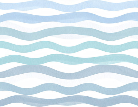 Watercolor blue and white wavy stripes. Seamless pattern.の素材