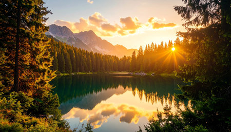 Beautiful alpine lake Eibsee at sunrise, Austria.の素材