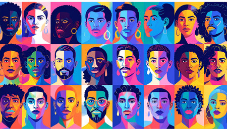 Vector set of avatars of men and women with different skin colors in a flat style.の素材