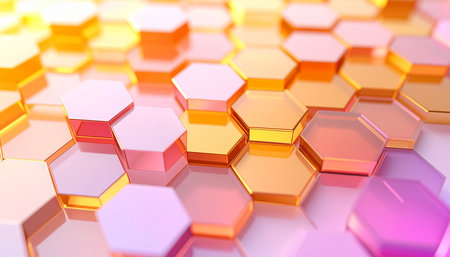 Abstract 3d rendering of chaotic hexagons. Honeycomb background.の素材