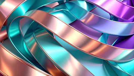3d illustration of abstract metallic background with waves in blue and pink colorsの素材