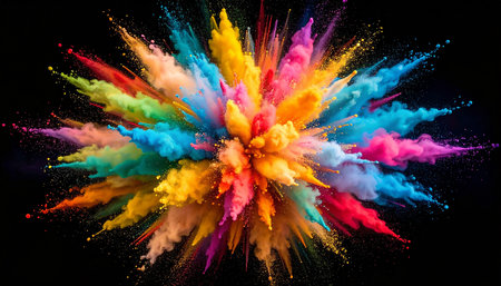 Explosion of colored powder, isolated on black background. Abstract colored backgroundの素材