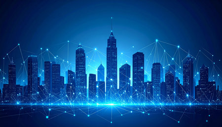 Abstract futuristic city background. Futuristic technology style. Vector illustration.の素材