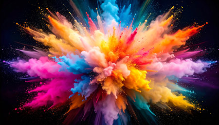 Colorful explosion of paint on a black background. 3d renderingの素材